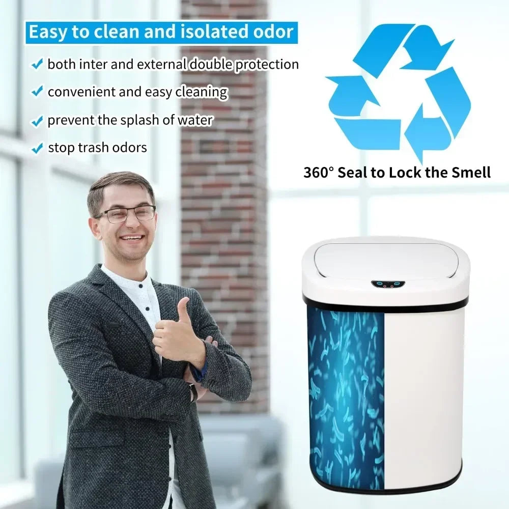 Homira 13-Gallon Smart Kitchen Trash Can – 50L Stainless Steel Motion Sensor Automatic Touch-Free Garbage Bin