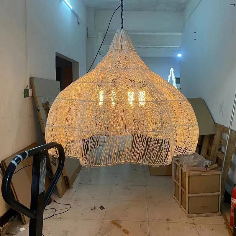 Homira Living Space Japanese Rattan Pendant Light – Handmade Hanging Lamp for Dining Room, Living Room & Restaurant Decor