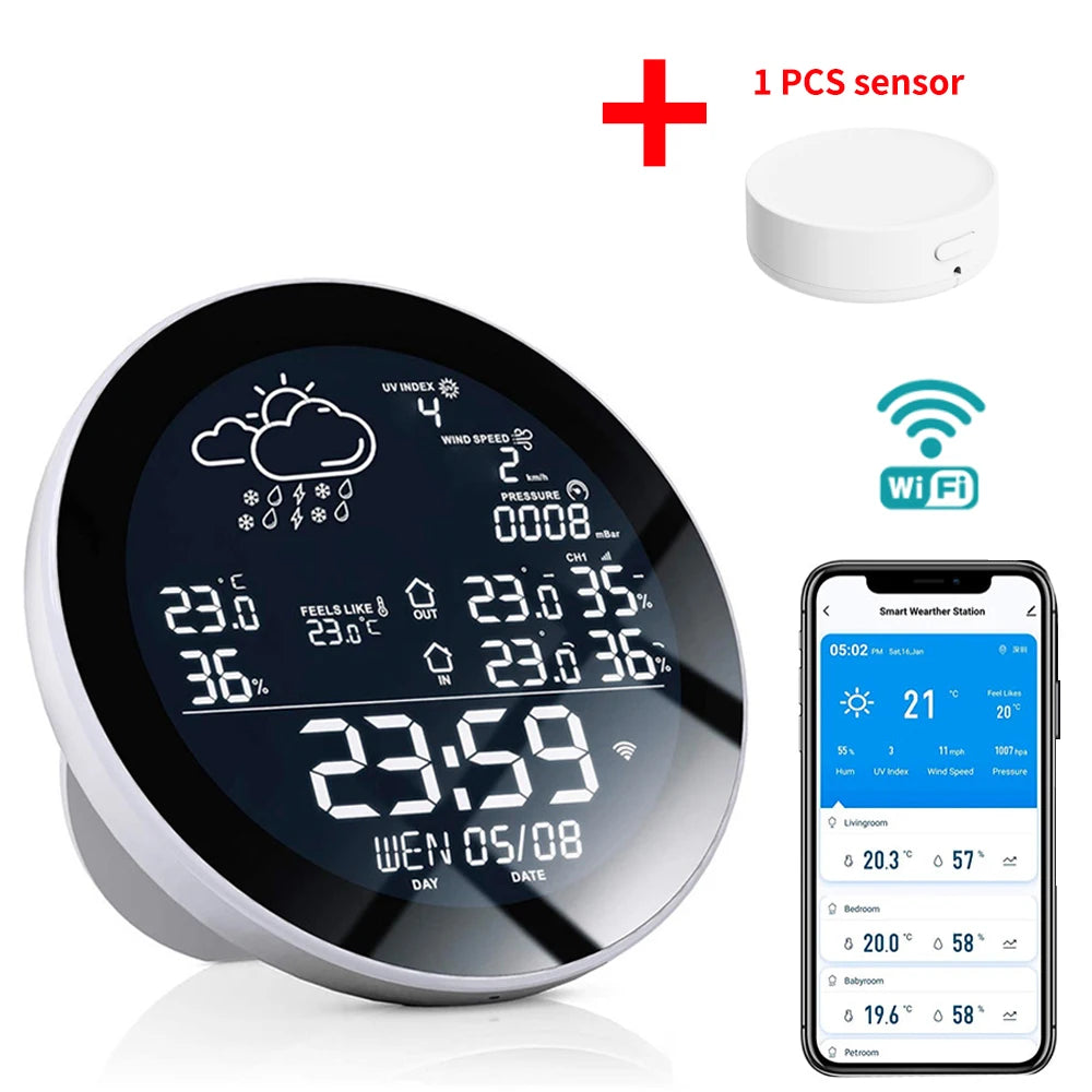 Homira Smart WiFi Weather Station – Indoor/Outdoor Thermometer with Wireless Sensor, Hygrometer & Alarm Clock