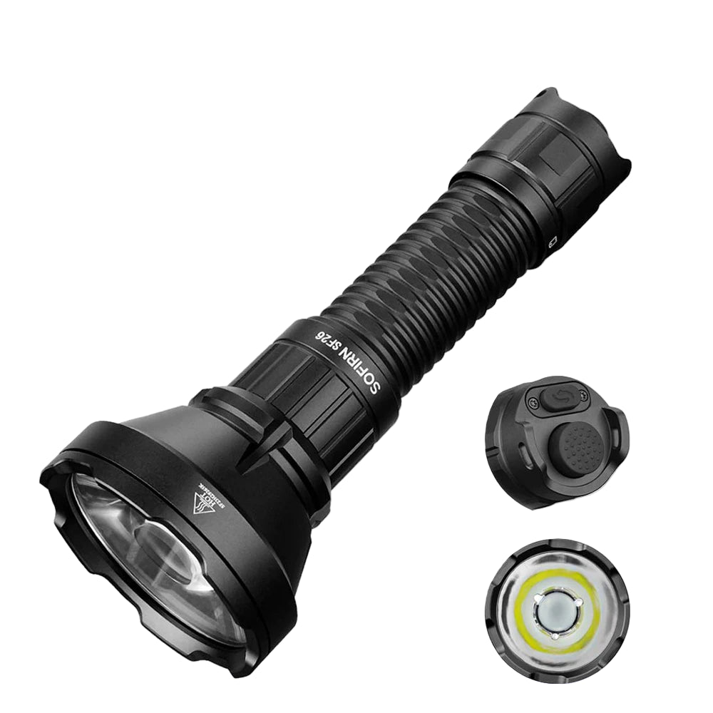 Homira SF26 Tactical Flashlight – 2000lm Long-Range USB-C Rechargeable Torch with Double Tail Switch, IPX8 Waterproof, 964m Beam