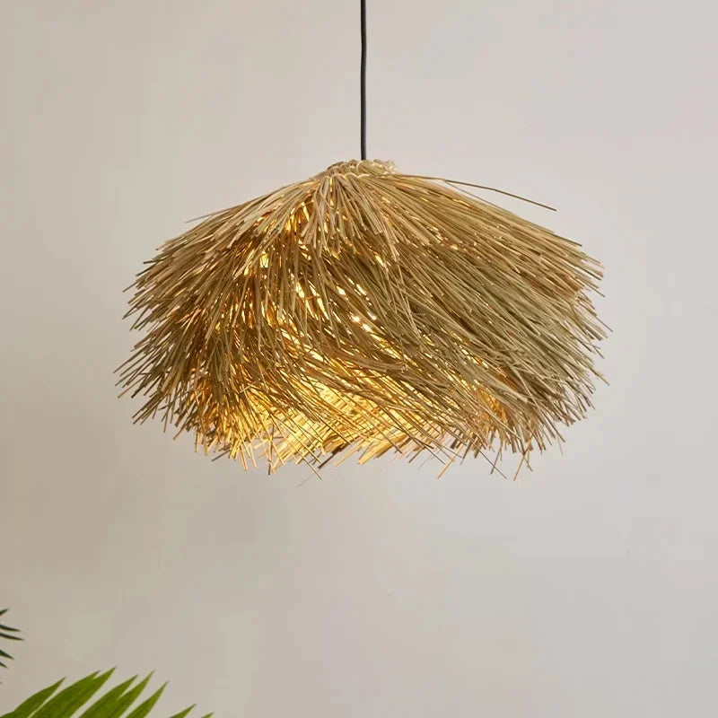 Homira Living Space Handwoven Rattan Pendant Light – Japanese LED Chandelier for Living Room, Bar, Loft & Shop Decor