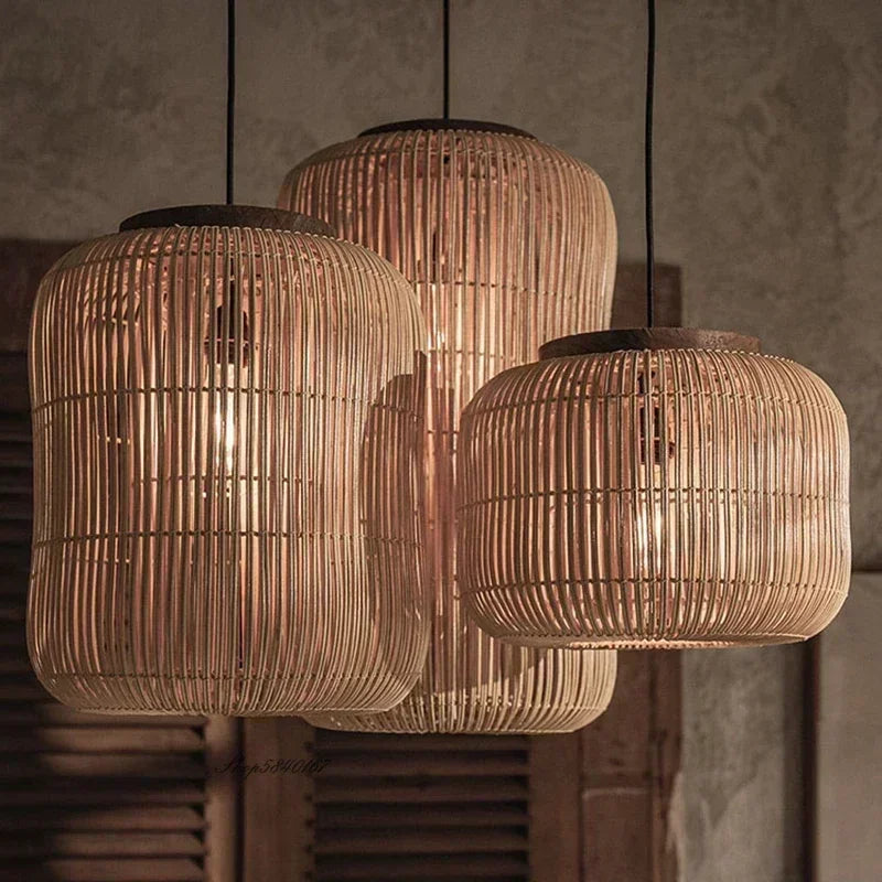 Homira Living Space Chinese Retro Rattan Pendant Lamp – Handmade LED Chandelier for Living Room, Bedroom, Restaurant & Homestay Decor
