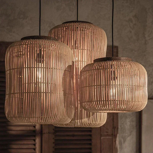 Homira Living Space Chinese Retro Rattan Pendant Lamp – Handmade LED Chandelier for Living Room, Bedroom, Restaurant & Homestay Decor