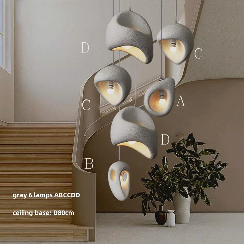 Homira Living Space Nordic Wabi-Sabi Stair Pendant Chandelier – Irregular Resin E27 Lamp for Villa & Staircase Decor