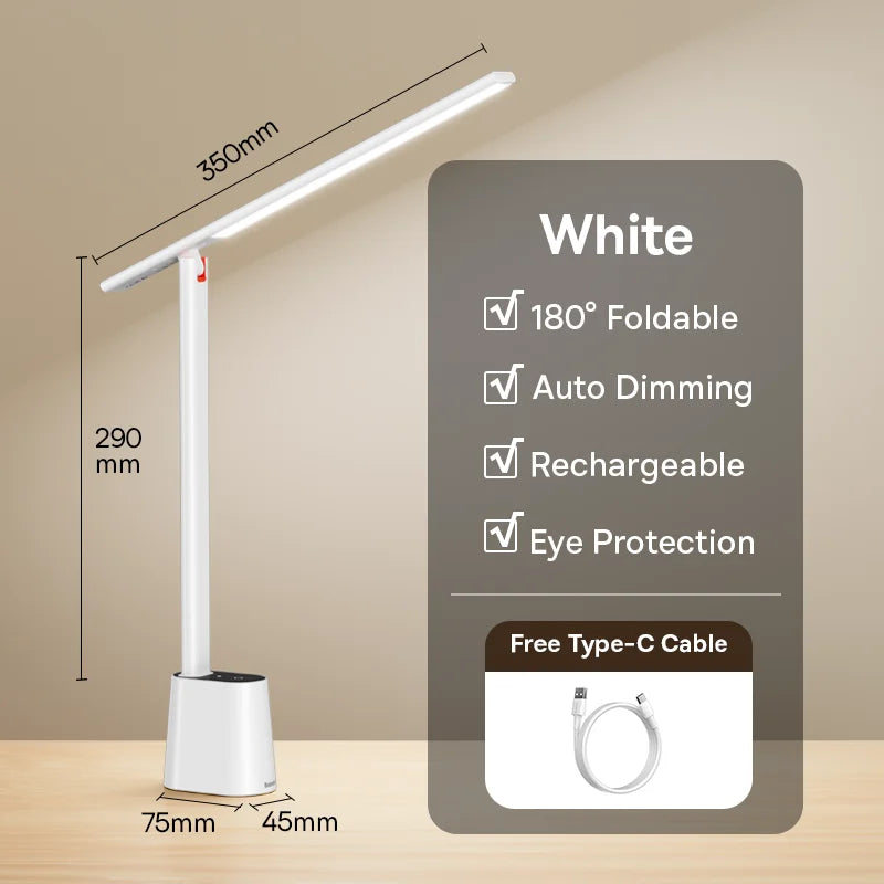 Homira Foldable LED Desk Lamp – 180° Adjustable, Rechargeable Auto-Dimming Light with Eye Protection for Study & Bedroom