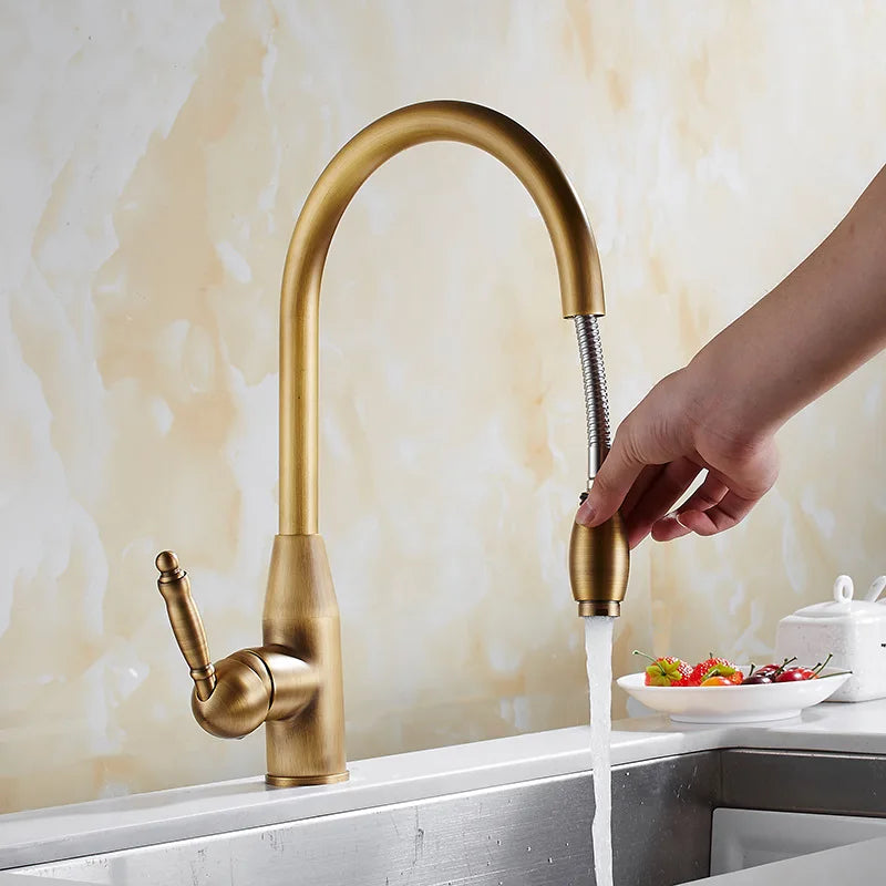 Homira Antique Brass Basin Faucet – Rotatable Bathroom & Kitchen Mixer Tap with Ceramic Handle, Hot & Cold Water