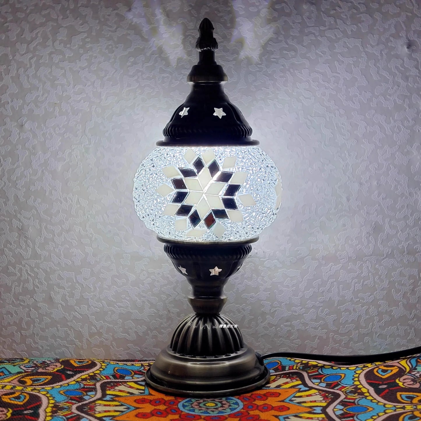 Homira Turkish Mosaic Table Lamp – Vintage Handcrafted Glass Bedside Light, Romantic LED Night Lamp