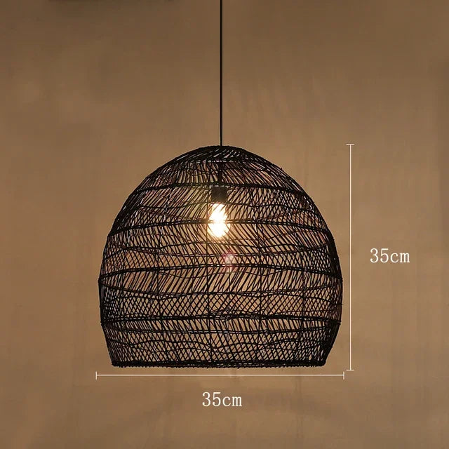 Homira Living Space Japanese Wooden Rattan Pendant Light – Handmade Tatami Chandelier for Bedroom, Study & Restaurant Decor