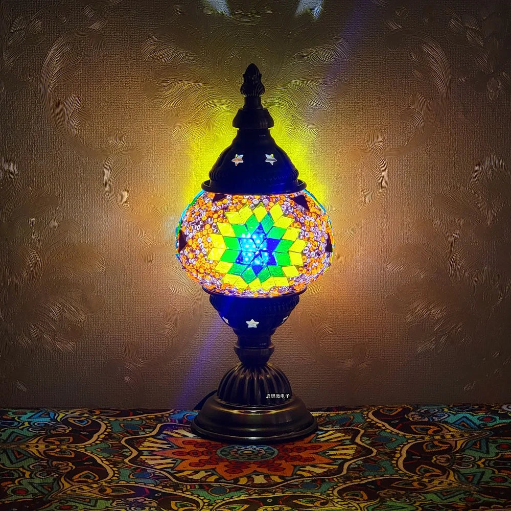 Homira Turkish Mosaic Table Lamp – Vintage Handcrafted Glass Bedside Light, Romantic LED Night Lamp