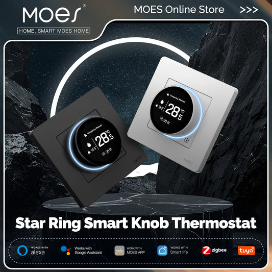 Homira ZigBee Smart Knob Thermostat – Star Ring Series Temperature Controller for Water Boiler & Electric Heating, Works with Alexa & Google Home