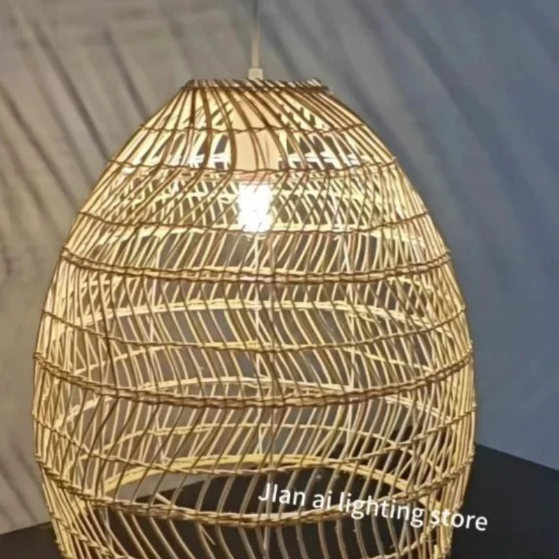 Homira Living Space Japanese Wooden Rattan Pendant Light – Handmade Tatami Chandelier for Restaurant, Bedroom & Study Room Decor