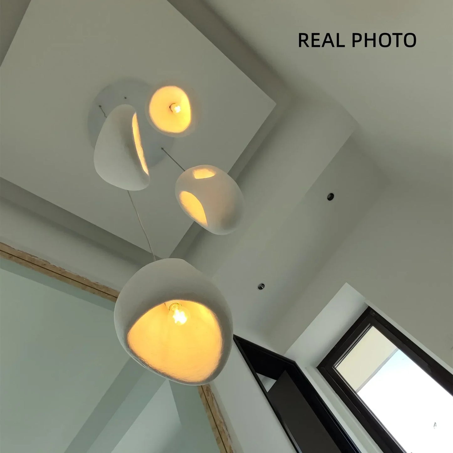 Homira Living Space Nordic Wabi-Sabi Stair Pendant Chandelier – Irregular Resin E27 Lamp for Villa & Staircase Decor