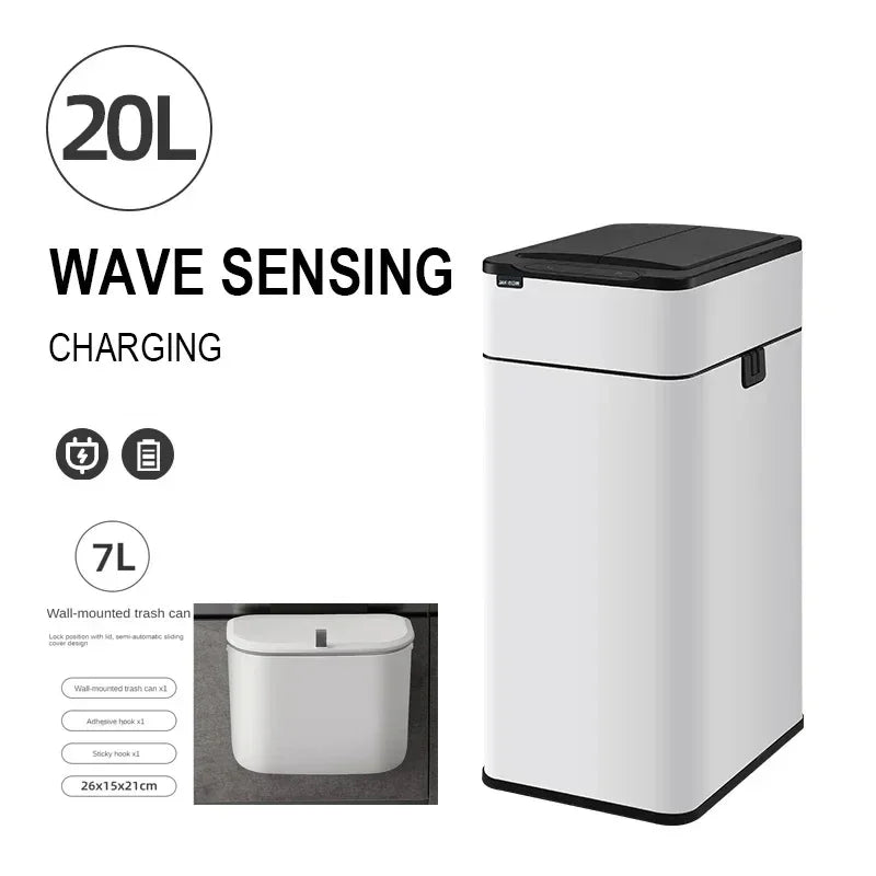 Homira 20L Smart Trash Can – Stainless Steel Rectangular Bin with Two-Way Motion Sensor & Automatic Bagging for Kitchen & Home
