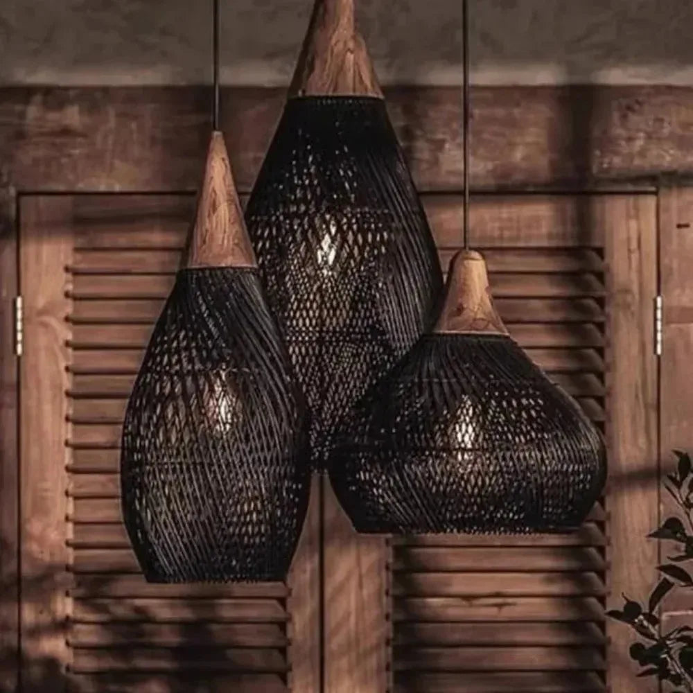 Homira Living Space 35cm Wabi-Sabi Rattan Pendant Light – LED Bamboo Chandelier for Dining, Living Room & Bedroom