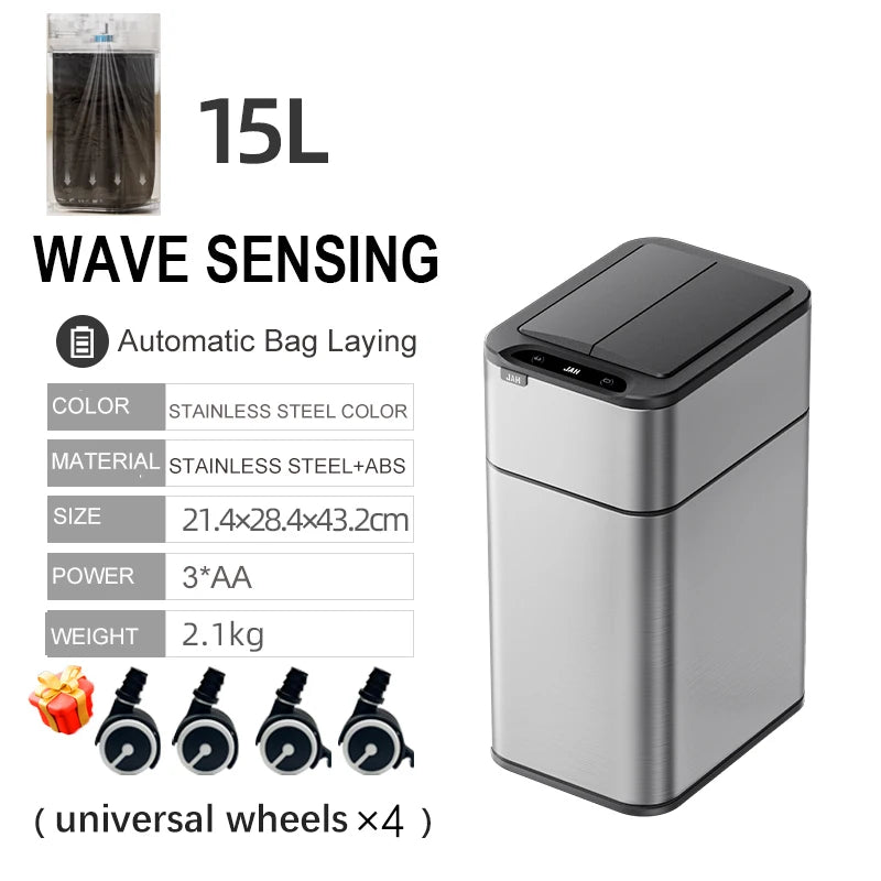 Homira 20L Smart Trash Can – Stainless Steel Rectangular Bin with Two-Way Motion Sensor & Automatic Bagging for Kitchen & Home