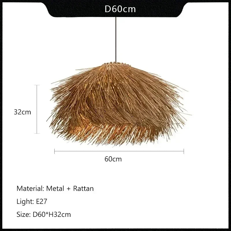 Homira Living Space Handwoven Rattan Pendant Light – Japanese LED Chandelier for Living Room, Bar, Loft & Shop Decor