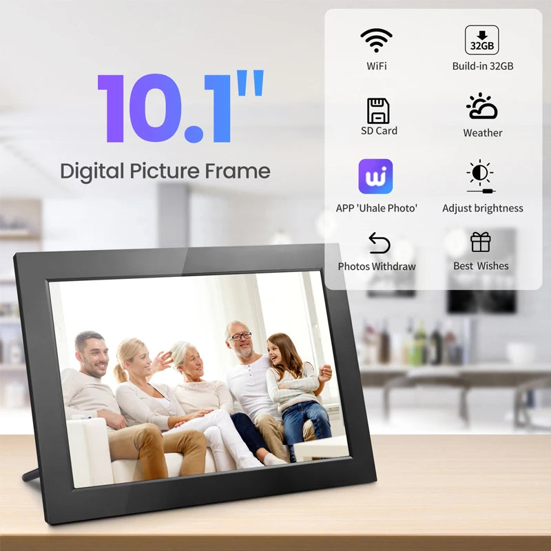 Homira 10.1" WiFi Digital Photo Frame – Smart IPS HD Touchscreen Picture Frame with 32GB Storage, Perfect Gift for Family