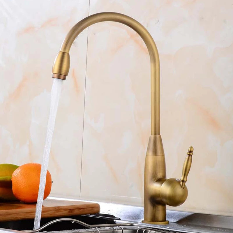 Homira Antique Brass Basin Faucet – Rotatable Bathroom & Kitchen Mixer Tap with Ceramic Handle, Hot & Cold Water