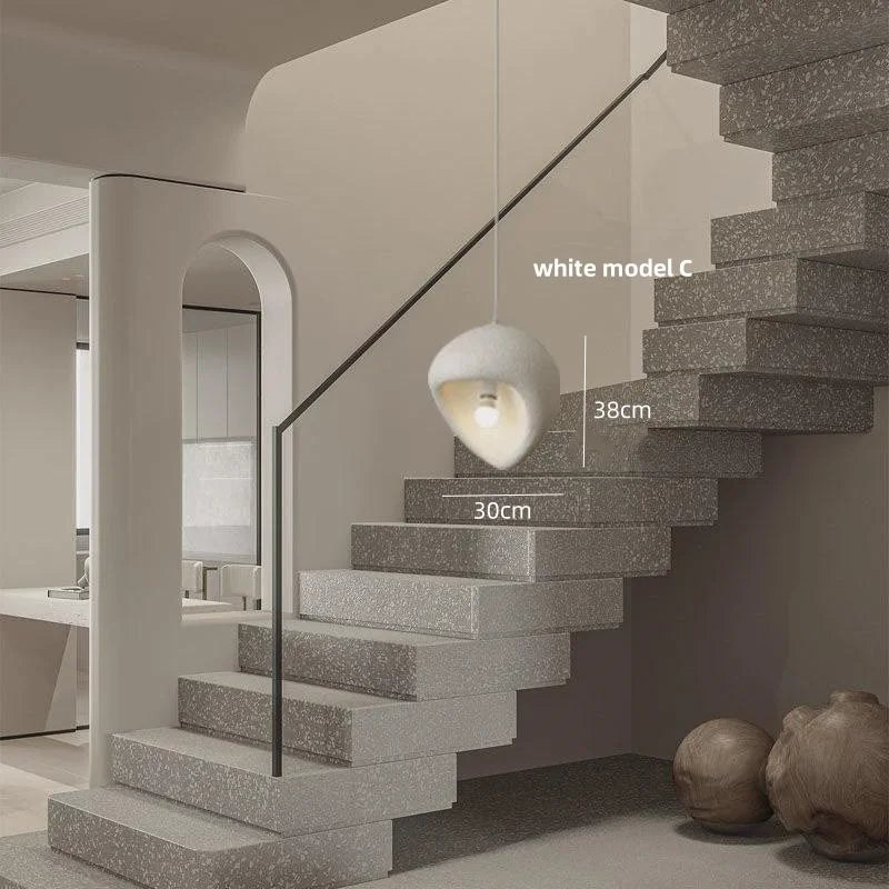 Homira Living Space Nordic Wabi-Sabi Stair Pendant Chandelier – Irregular Resin E27 Lamp for Villa & Staircase Decor