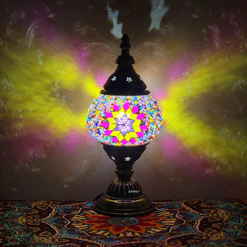 Homira Turkish Mosaic Table Lamp – Vintage Handcrafted Glass Bedside Light, Romantic LED Night Lamp
