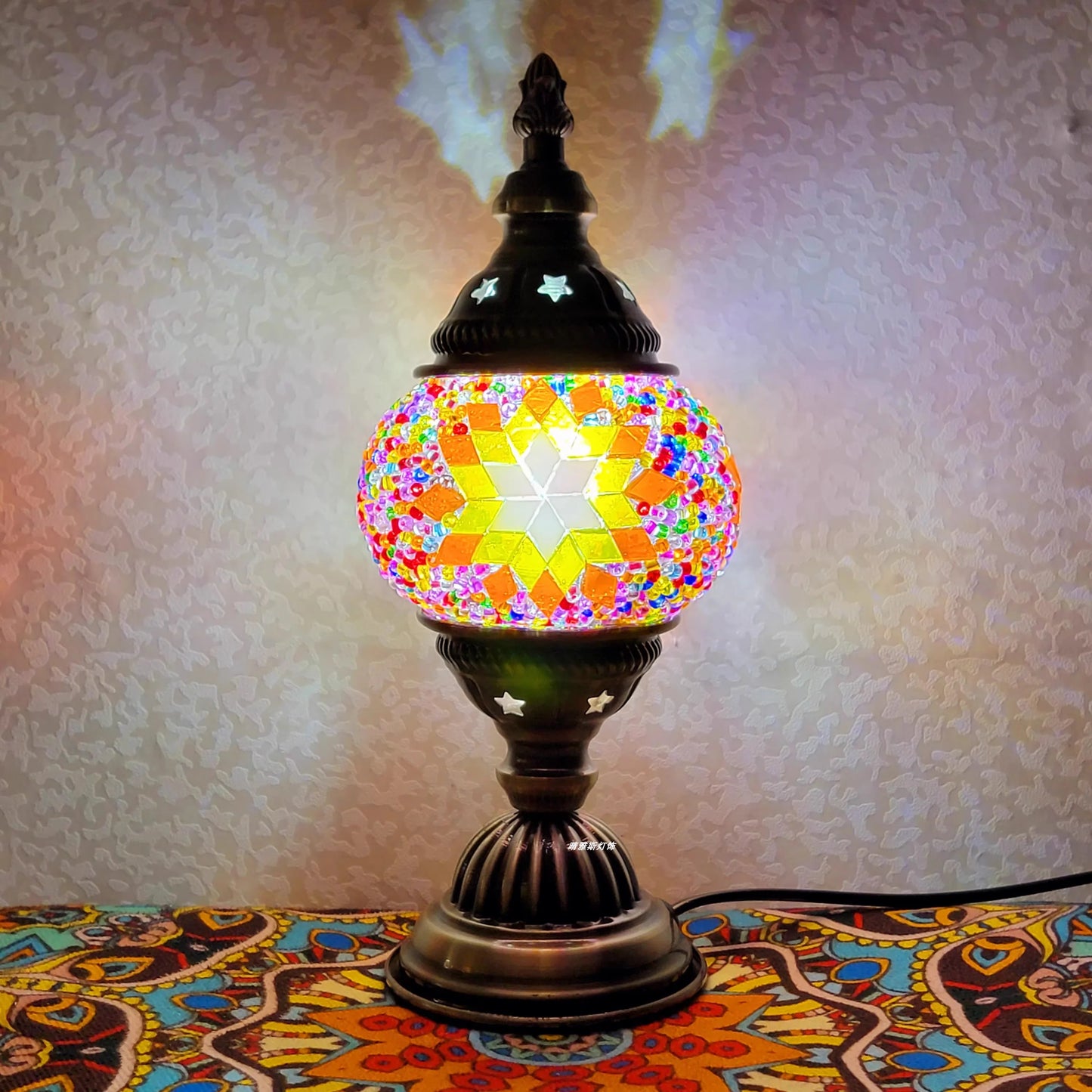 Homira Turkish Mosaic Table Lamp – Vintage Handcrafted Glass Bedside Light, Romantic LED Night Lamp