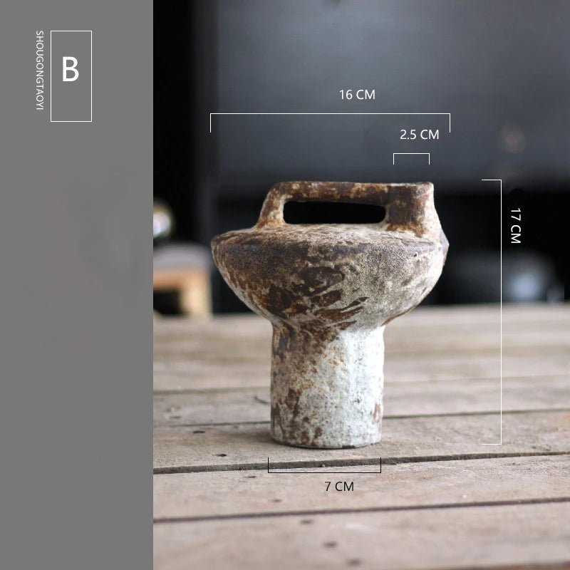 Homira Living Space Ceramic Pottery Vase – Vintage Handmade Wabi-Sabi Style Flower Arrangement for Dried & Zen Decor