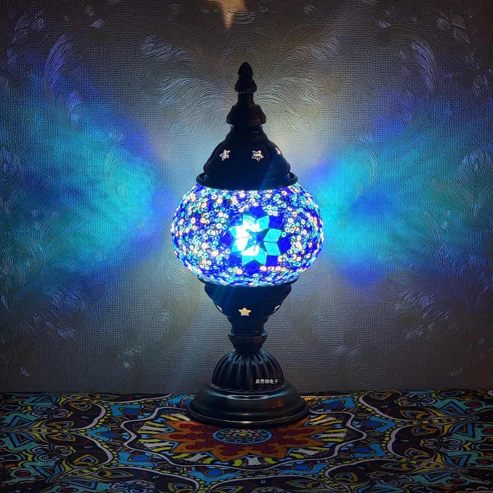 Homira Turkish Mosaic Table Lamp – Vintage Handcrafted Glass Bedside Light, Romantic LED Night Lamp