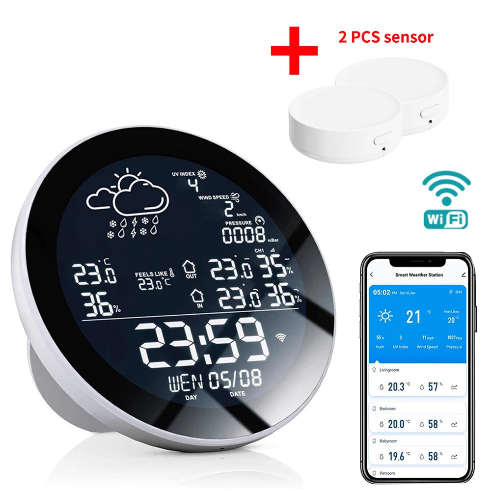 Homira Smart WiFi Weather Station – Indoor/Outdoor Thermometer with Wireless Sensor, Hygrometer & Alarm Clock
