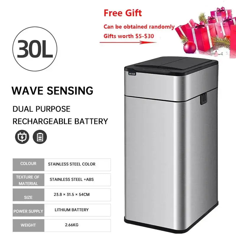 Homira Smart Sensor Trash Can – Large-Capacity Stainless Steel Automatic Bin (9L–60L) for Kitchen & Home