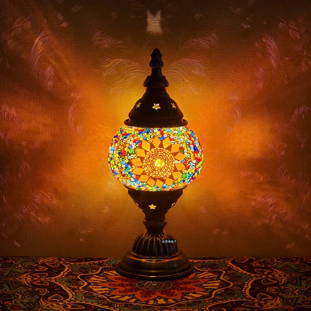 Homira Turkish Mosaic Table Lamp – Vintage Handcrafted Glass Bedside Light, Romantic LED Night Lamp