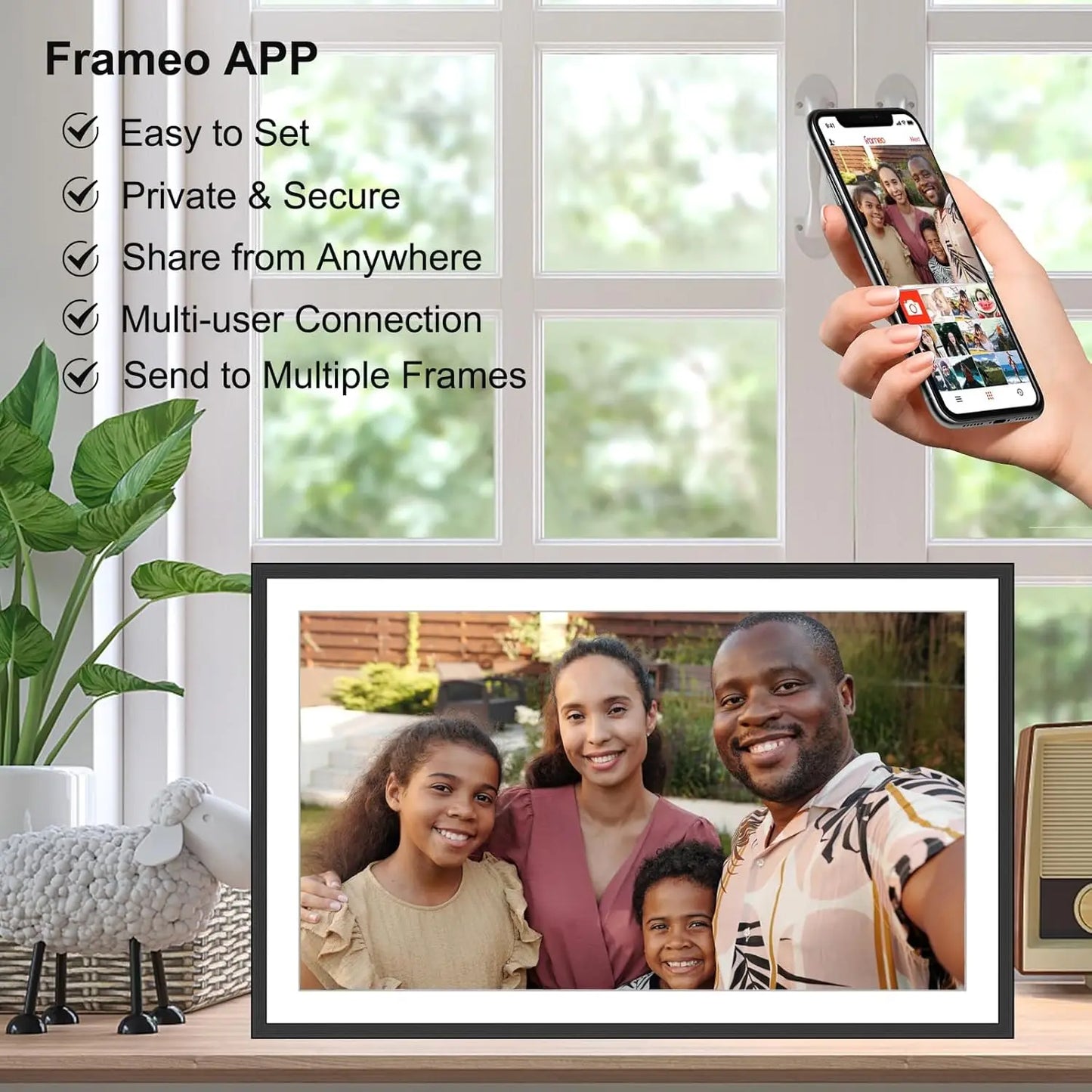 Homira 15.6" WiFi Digital Picture Frame – Full HD 1920×1080 IPS Touchscreen with 32GB Storage, Wall-Mountable Smart Photo Frame