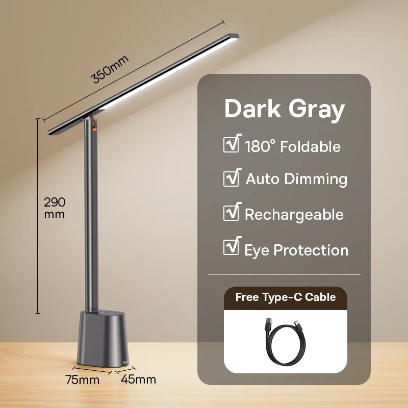 Homira Foldable LED Desk Lamp – 180° Adjustable, Rechargeable Auto-Dimming Light with Eye Protection for Study & Bedroom