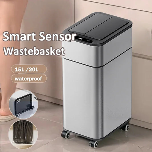 Homira 20L Smart Trash Can – Stainless Steel Rectangular Bin with Two-Way Motion Sensor & Automatic Bagging for Kitchen & Home