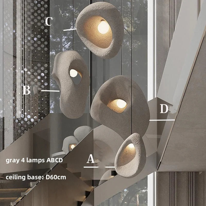 Homira Living Space Nordic Wabi-Sabi Stair Pendant Chandelier – Irregular Resin E27 Lamp for Villa & Staircase Decor