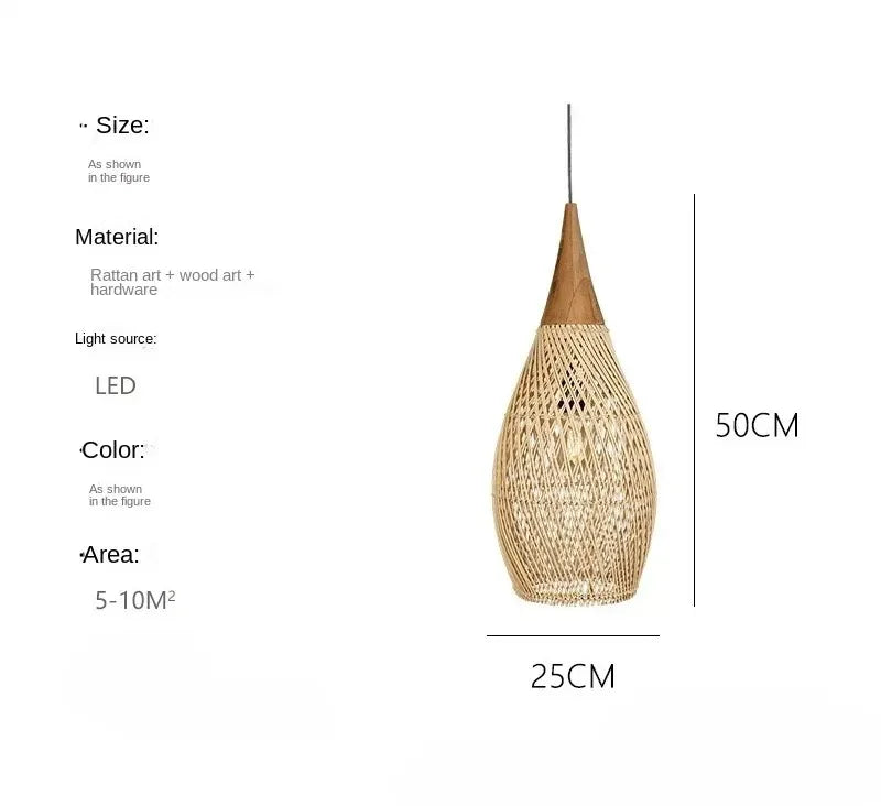 Homira Living Space 35cm Wabi-Sabi Rattan Pendant Light – LED Bamboo Chandelier for Dining, Living Room & Bedroom