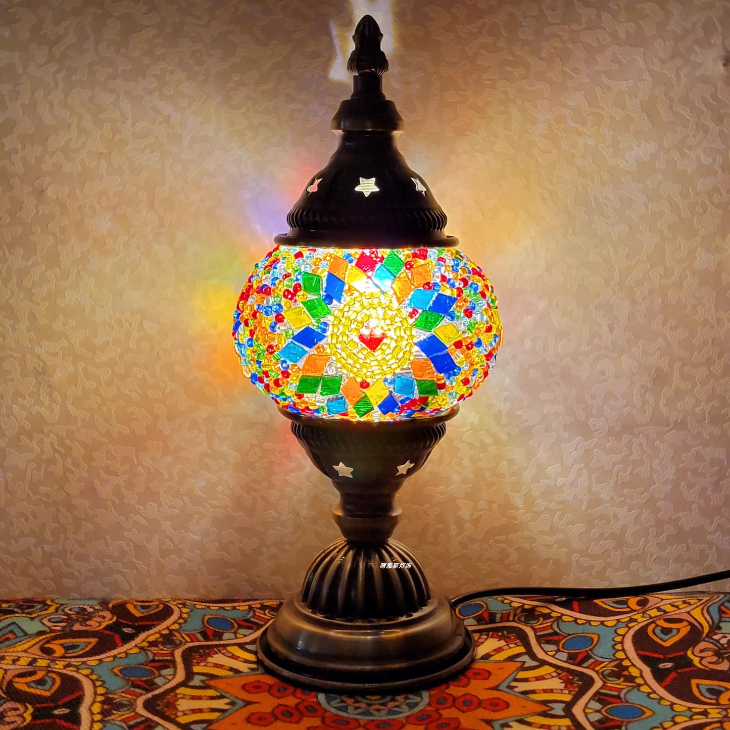 Homira Turkish Mosaic Table Lamp – Vintage Handcrafted Glass Bedside Light, Romantic LED Night Lamp