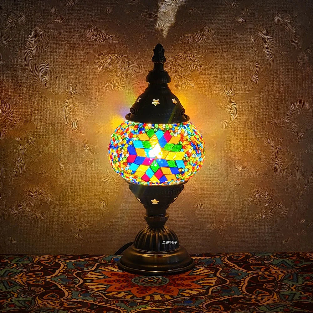 Homira Turkish Mosaic Table Lamp – Vintage Handcrafted Glass Bedside Light, Romantic LED Night Lamp