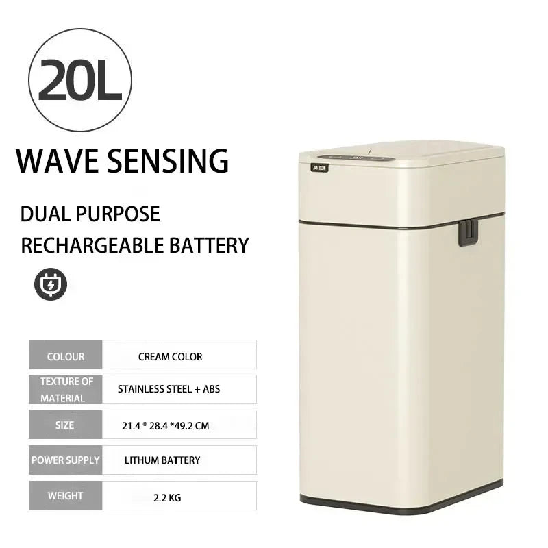 Homira 20L Smart Trash Can – Stainless Steel Rectangular Bin with Two-Way Motion Sensor & Automatic Bagging for Kitchen & Home