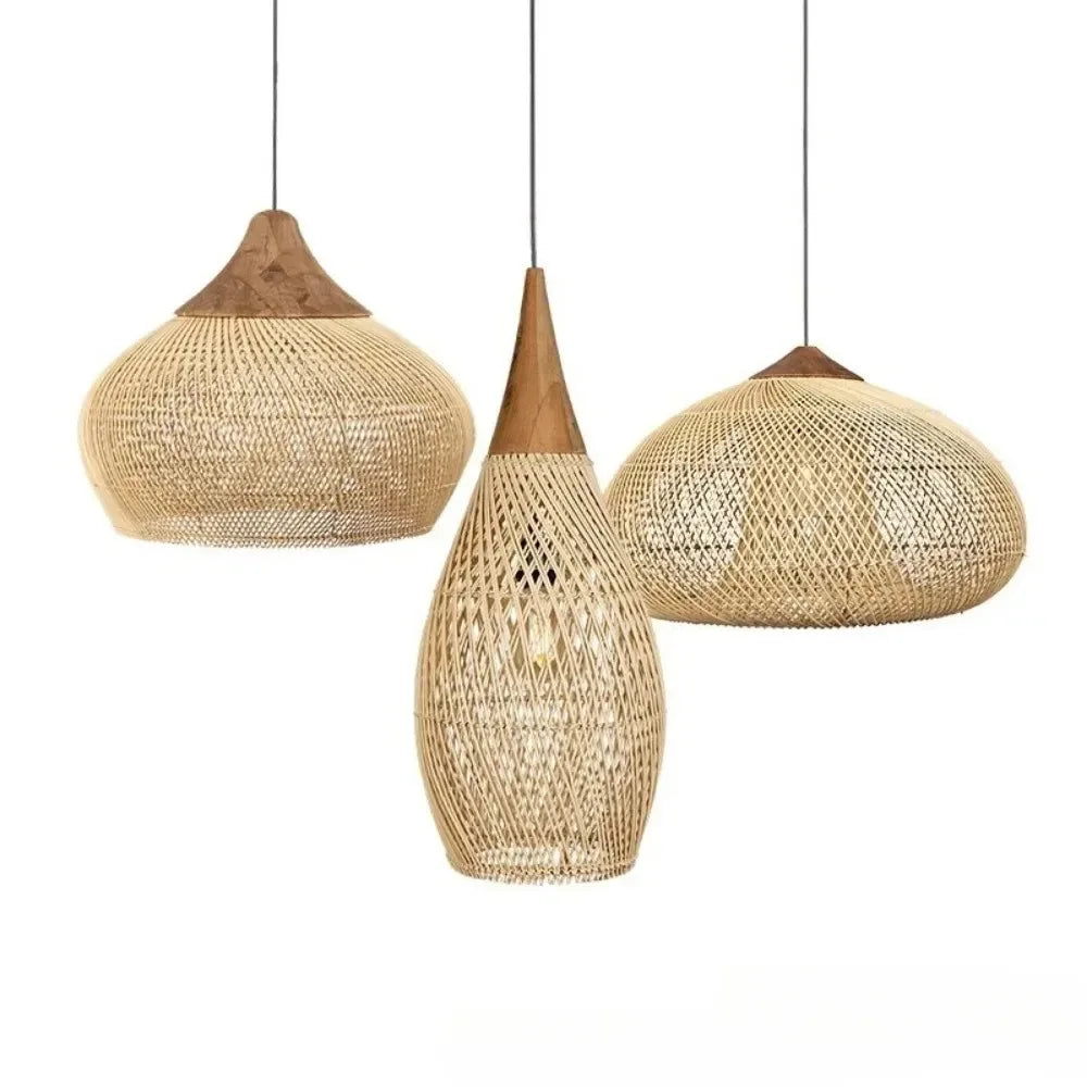 Homira Living Space 35cm Wabi-Sabi Rattan Pendant Light – LED Bamboo Chandelier for Dining, Living Room & Bedroom