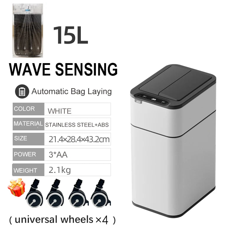 Homira 20L Smart Trash Can – Stainless Steel Rectangular Bin with Two-Way Motion Sensor & Automatic Bagging for Kitchen & Home