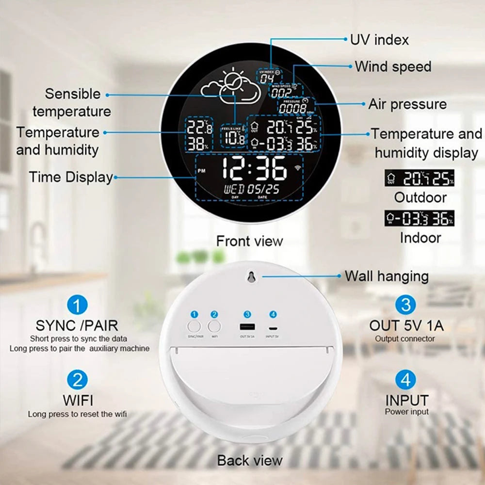 Homira Smart WiFi Weather Station – Indoor/Outdoor Thermometer with Wireless Sensor, Hygrometer & Alarm Clock