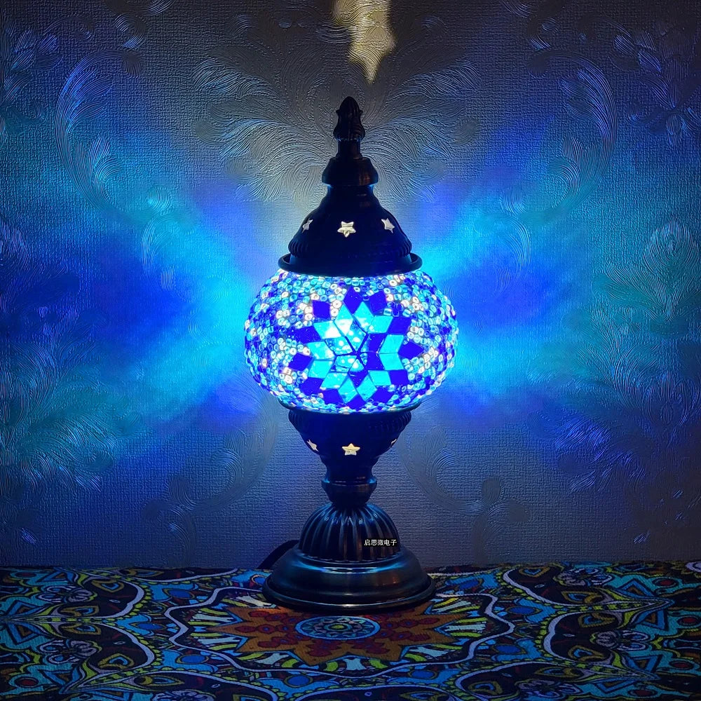 Homira Turkish Mosaic Table Lamp – Vintage Handcrafted Glass Bedside Light, Romantic LED Night Lamp