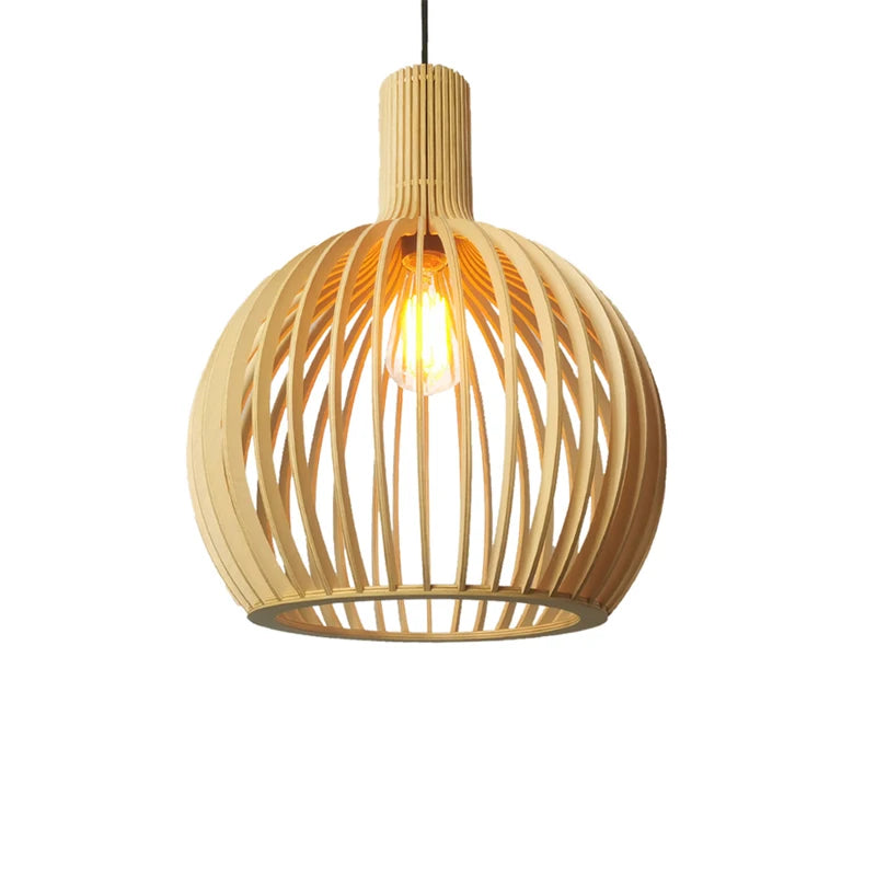 Homira Living Space Wooden Birdcage Pendant Lamp – Nordic Hanging Ceiling Light for Dining & Living Room, Restaurant Decor