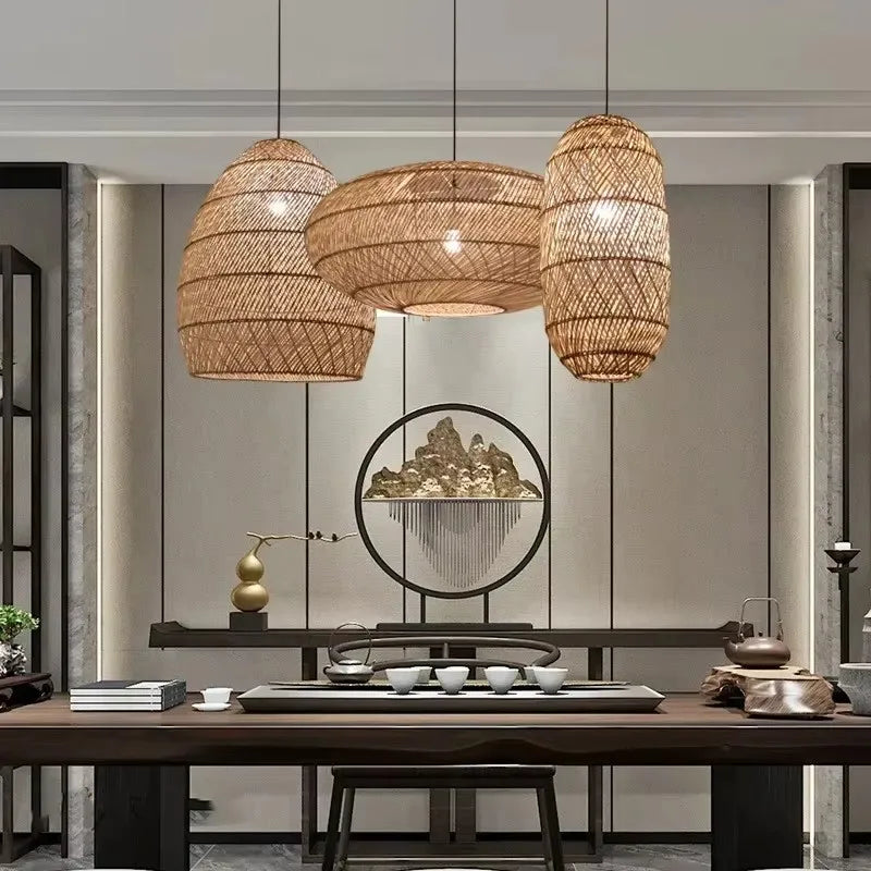Homira Living Space Japanese Wooden Rattan Pendant Light – Handmade Tatami Chandelier for Restaurant, Bedroom & Study Room Decor