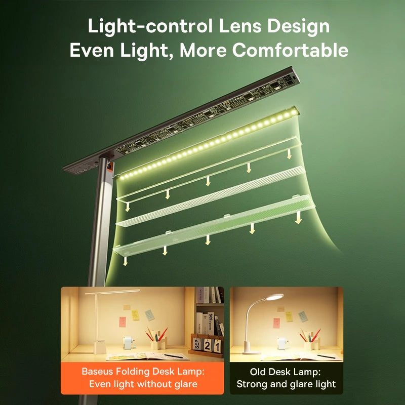 Homira Foldable LED Desk Lamp – 180° Adjustable, Rechargeable Auto-Dimming Light with Eye Protection for Study & Bedroom