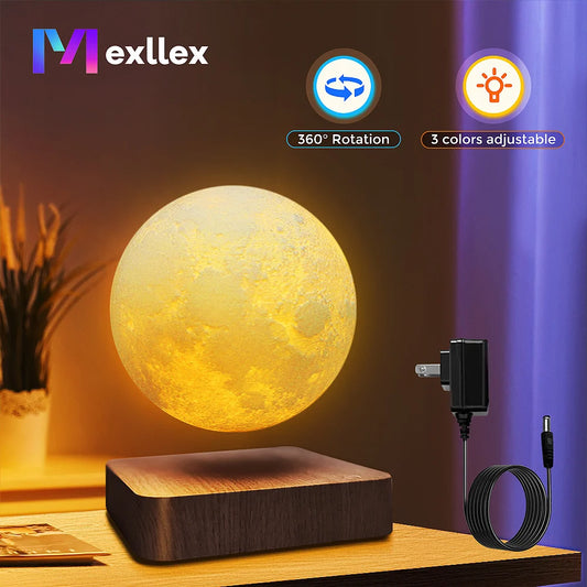 Homira Levitating Moon Lamp – Magnetic Floating 3D LED Night Light with Wooden Base & 3 Color Modes, Perfect Gift for Home & Office