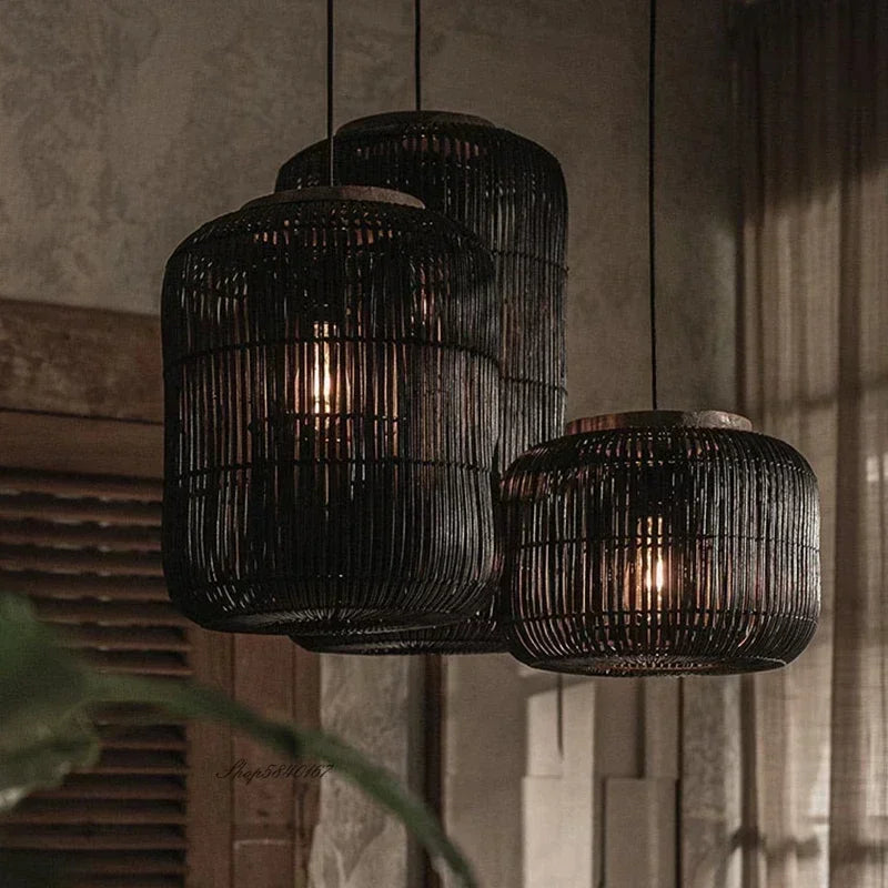 Homira Living Space Chinese Retro Rattan Pendant Lamp – Handmade LED Chandelier for Living Room, Bedroom, Restaurant & Homestay Decor