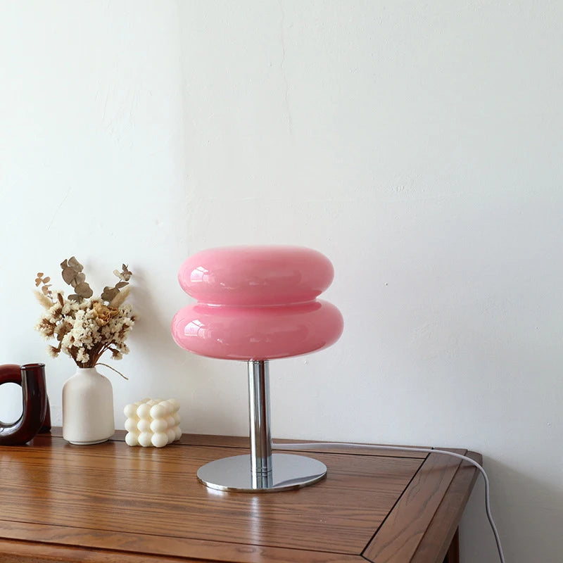 Homira Living Space Macaron Glass Table Lamp – Trichromatic Dimming Night Light for Bedroom, Bedside & Living Room Decor