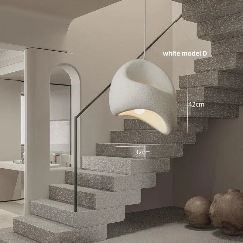 Homira Living Space Nordic Wabi-Sabi Stair Pendant Chandelier – Irregular Resin E27 Lamp for Villa & Staircase Decor