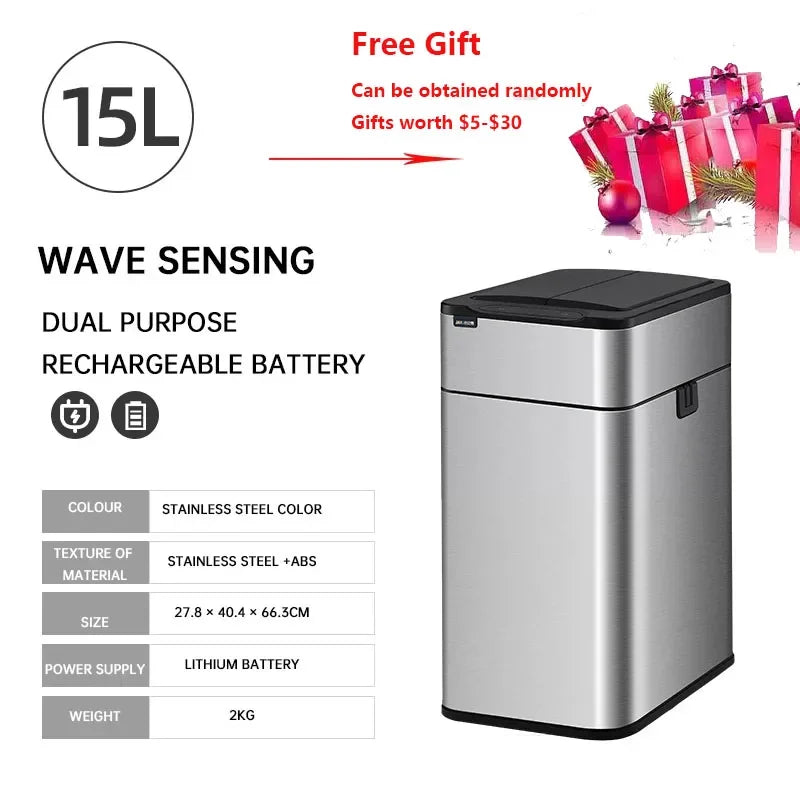 Homira Smart Sensor Trash Can – Large-Capacity Stainless Steel Automatic Bin (9L–60L) for Kitchen & Home